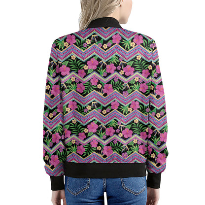 Tropical Hibiscus Flowers Aztec Print Women's Bomber Jacket