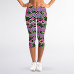 Tropical Hibiscus Flowers Aztec Print Women's Capri Leggings