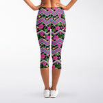 Tropical Hibiscus Flowers Aztec Print Women's Capri Leggings