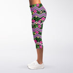 Tropical Hibiscus Flowers Aztec Print Women's Capri Leggings