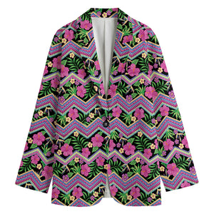 Tropical Hibiscus Flowers Aztec Print Women's Cotton Blazer