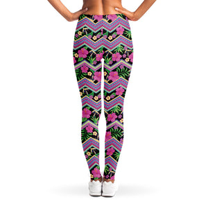 Tropical Hibiscus Flowers Aztec Print Women's Leggings