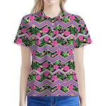 Tropical Hibiscus Flowers Aztec Print Women's Polo Shirt