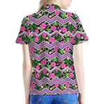 Tropical Hibiscus Flowers Aztec Print Women's Polo Shirt