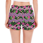 Tropical Hibiscus Flowers Aztec Print Women's Split Running Shorts