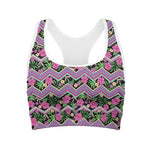 Tropical Hibiscus Flowers Aztec Print Women's Sports Bra