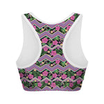 Tropical Hibiscus Flowers Aztec Print Women's Sports Bra