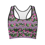 Tropical Hibiscus Flowers Aztec Print Women's Sports Bra