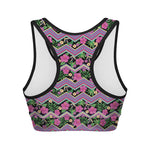 Tropical Hibiscus Flowers Aztec Print Women's Sports Bra