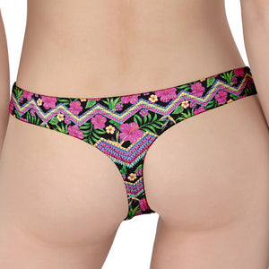 Tropical Hibiscus Flowers Aztec Print Women's Thong