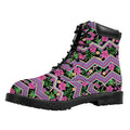Tropical Hibiscus Flowers Aztec Print Padded Collar Lace Up Boots