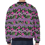Tropical Hibiscus Flowers Aztec Print Zip Sleeve Bomber Jacket