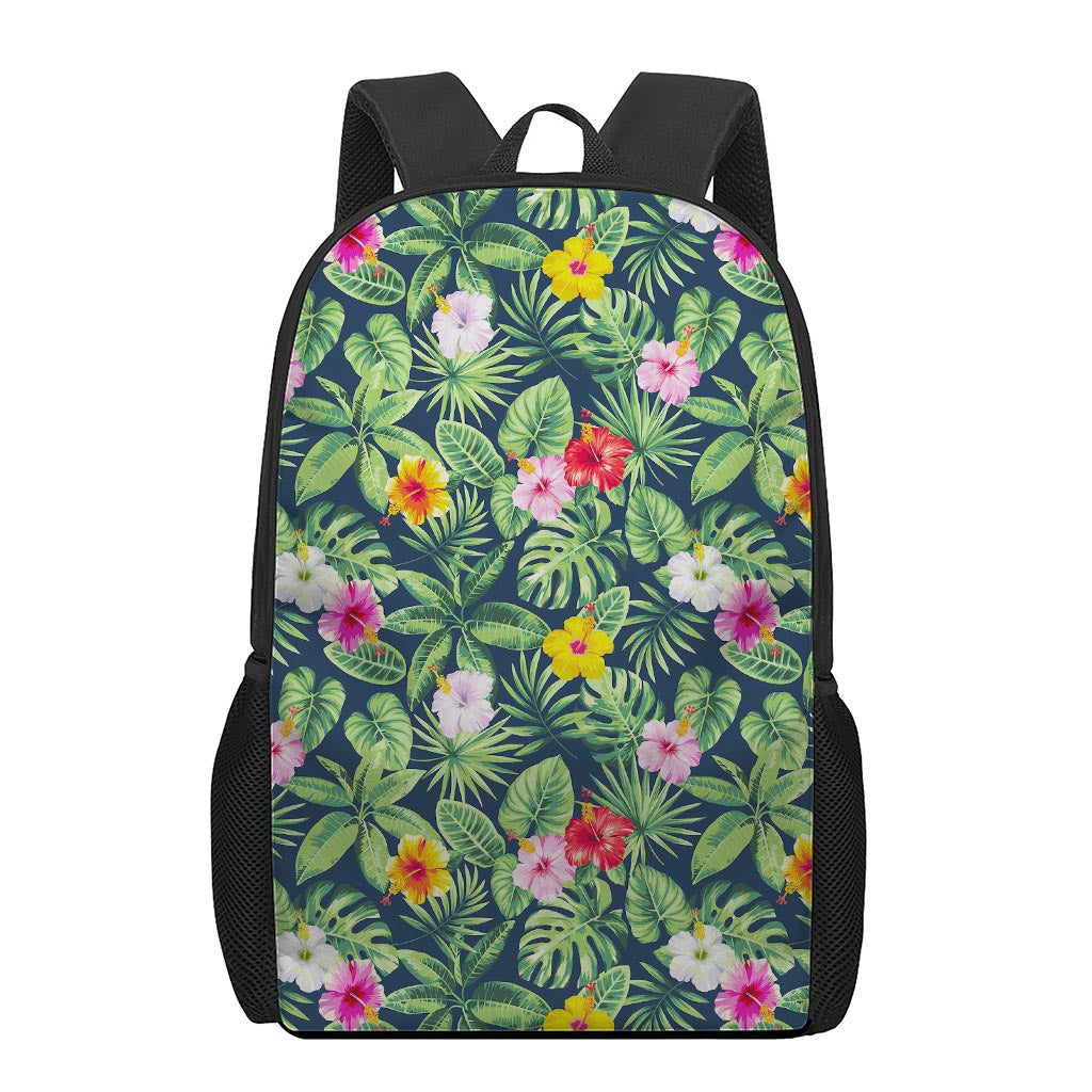 Tropical Hibiscus Flowers Pattern Print 17 Inch Backpack