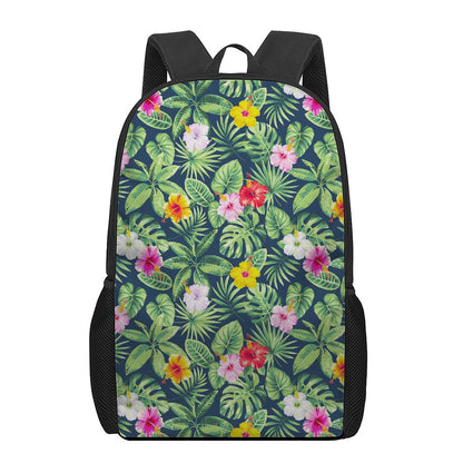 Tropical Hibiscus Flowers Pattern Print 17 Inch Backpack