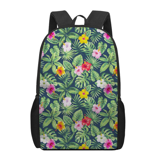 Tropical Hibiscus Flowers Pattern Print 17 Inch Backpack