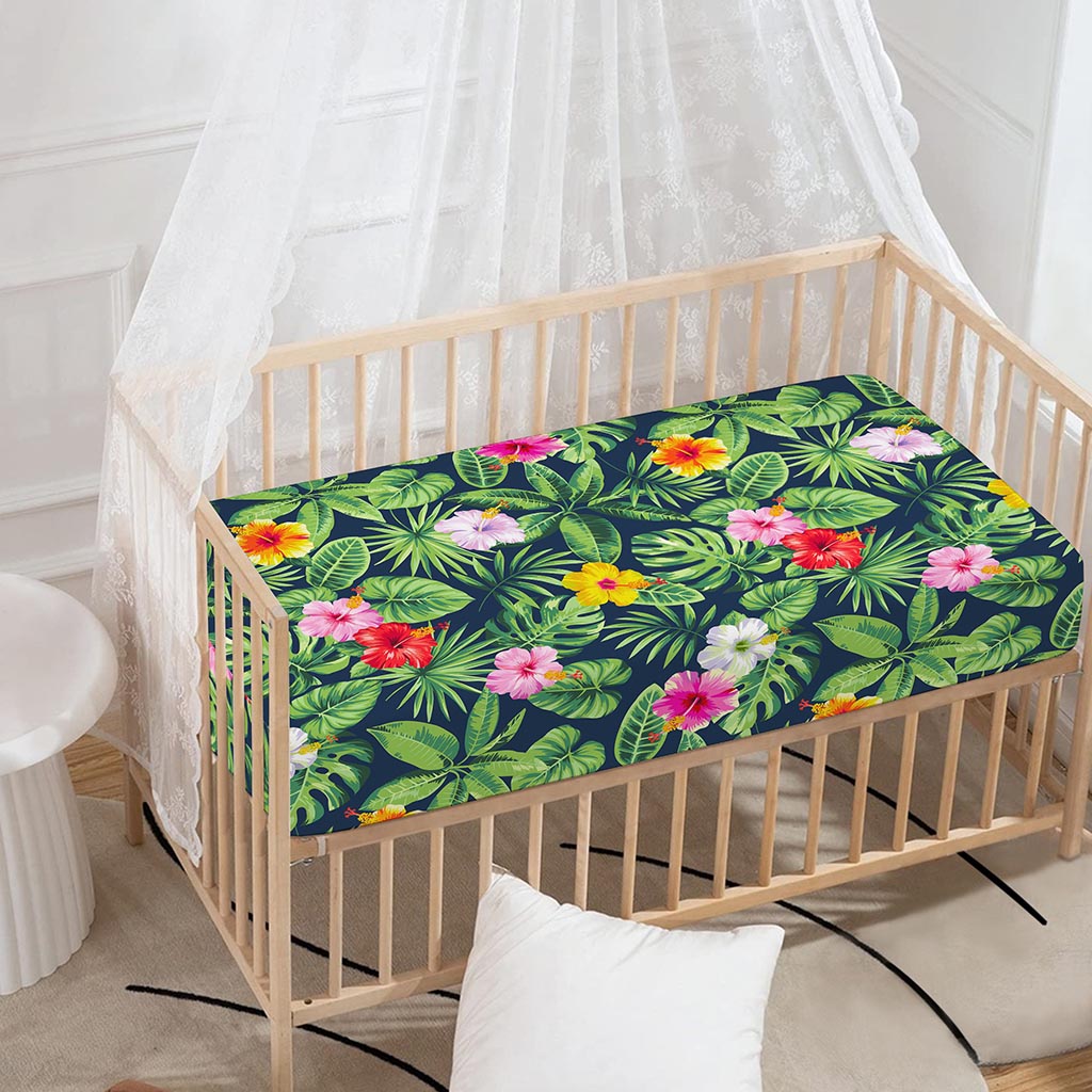 Tropical Hibiscus Flowers Pattern Print Baby Crib Sheet