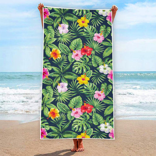 Tropical Hibiscus Flowers Pattern Print Beach Towel