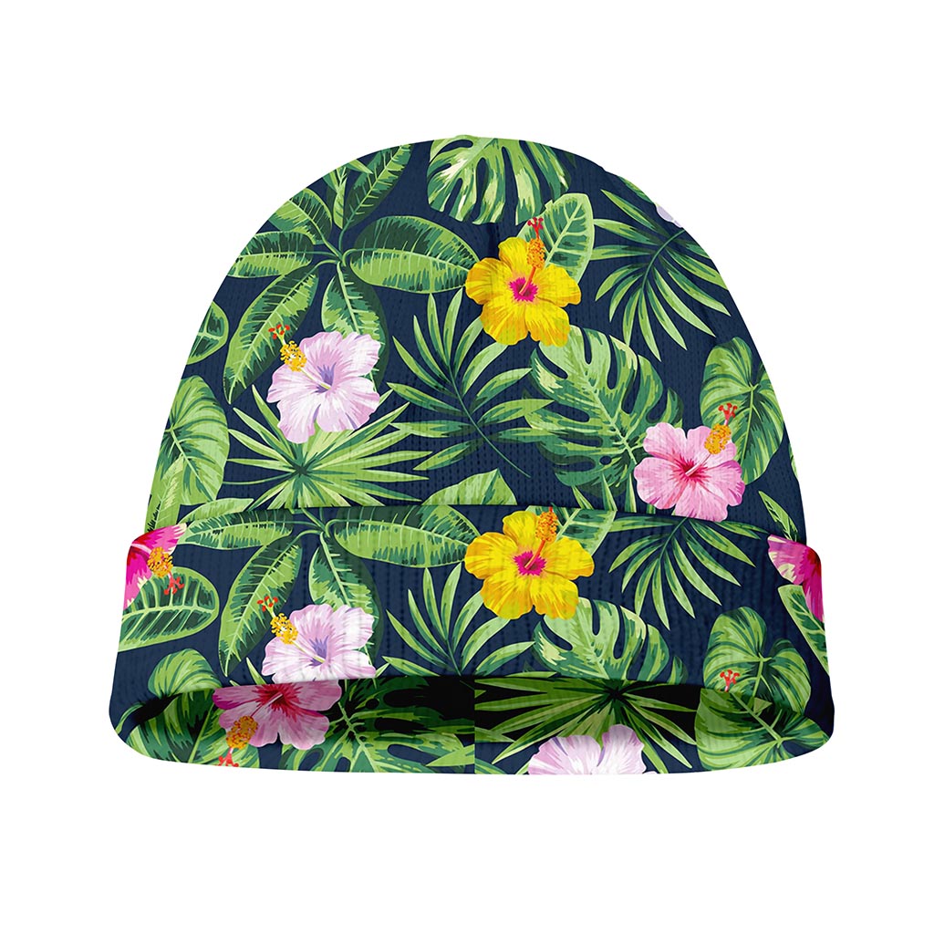 Tropical Hibiscus Flowers Pattern Print Beanie
