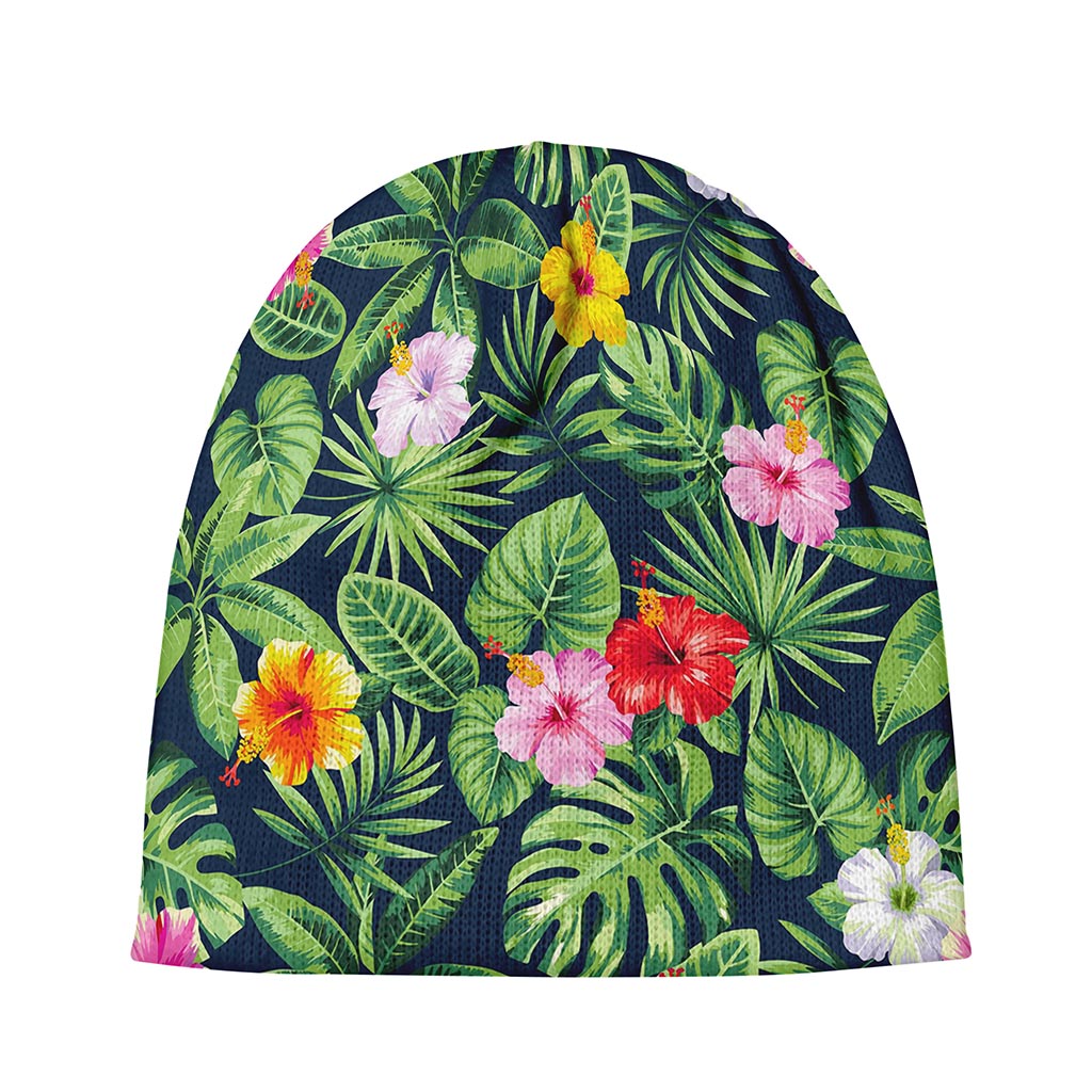 Tropical Hibiscus Flowers Pattern Print Beanie