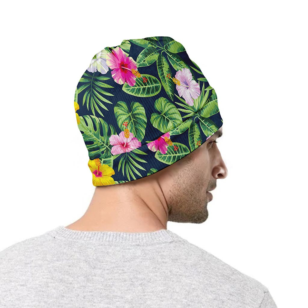 Tropical Hibiscus Flowers Pattern Print Beanie