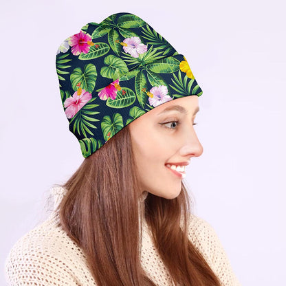 Tropical Hibiscus Flowers Pattern Print Beanie