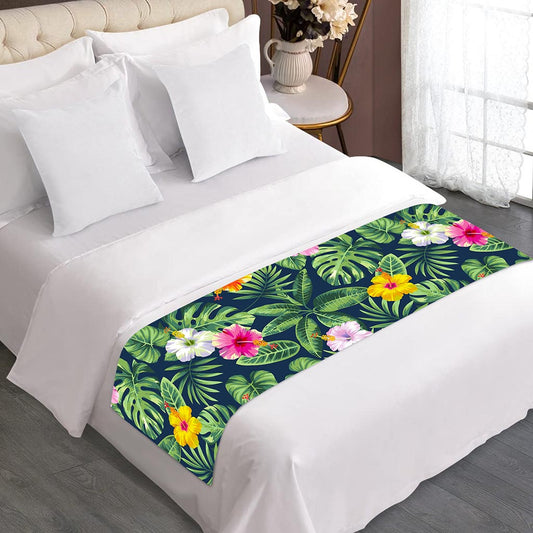 Tropical Hibiscus Flowers Pattern Print Bed Runner