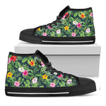 Tropical Hibiscus Flowers Pattern Print Black High Top Sneakers