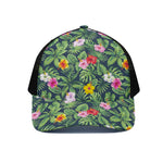 Tropical Hibiscus Flowers Pattern Print Black Mesh Trucker Cap