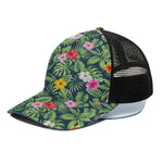 Tropical Hibiscus Flowers Pattern Print Black Mesh Trucker Cap
