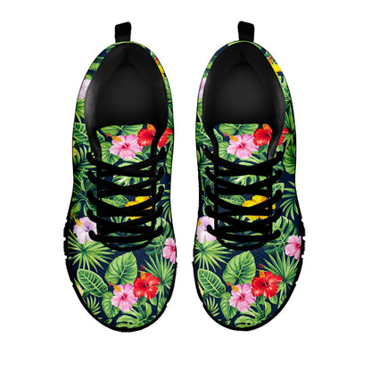 Tropical Hibiscus Flowers Pattern Print Black Running Shoes