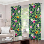 Tropical Hibiscus Flowers Pattern Print Blackout Grommet Curtains