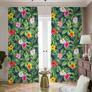 Tropical Hibiscus Flowers Pattern Print Blackout Pencil Pleat Curtains