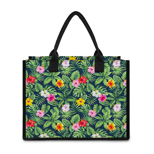 Tropical Hibiscus Flowers Pattern Print Canvas Tote Bag