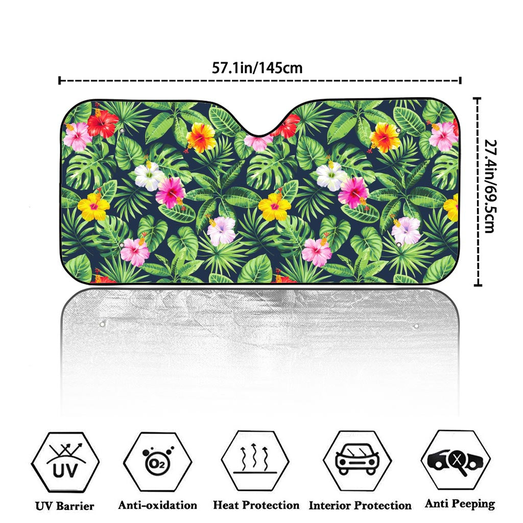 Tropical Hibiscus Flowers Pattern Print Car Windshield Sun Shade