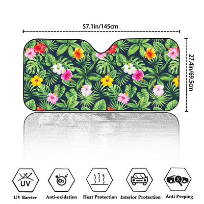 Tropical Hibiscus Flowers Pattern Print Car Windshield Sun Shade
