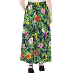 Tropical Hibiscus Flowers Pattern Print Chiffon Maxi Skirt