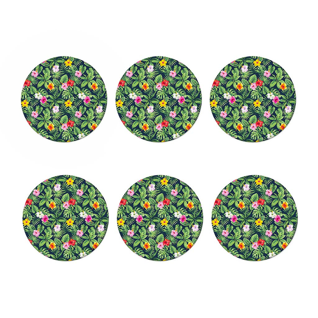 Tropical Hibiscus Flowers Pattern Print Coaster Set