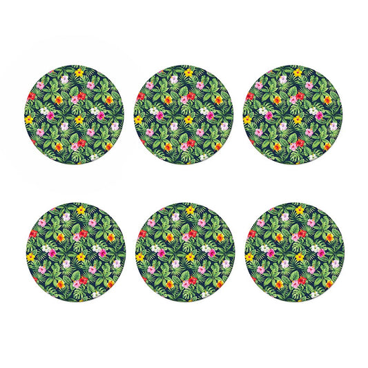 Tropical Hibiscus Flowers Pattern Print Coaster Set