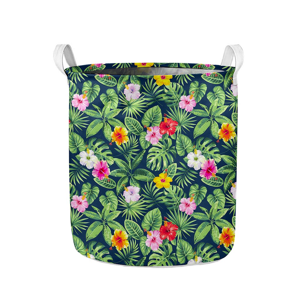 Tropical Hibiscus Flowers Pattern Print Collapsible Laundry Basket