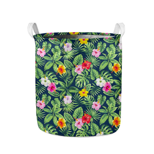 Tropical Hibiscus Flowers Pattern Print Collapsible Laundry Basket