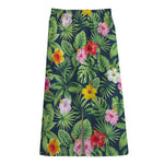 Tropical Hibiscus Flowers Pattern Print Cotton Front Slit Maxi Skirt