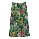 Tropical Hibiscus Flowers Pattern Print Cotton Front Slit Maxi Skirt