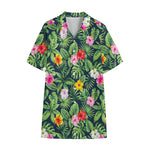 Tropical Hibiscus Flowers Pattern Print Cotton Hawaiian Shirt