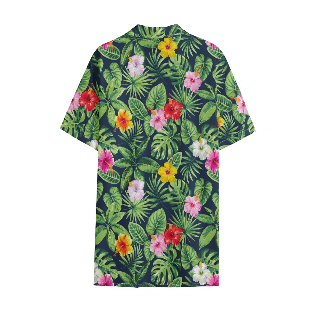 Tropical Hibiscus Flowers Pattern Print Cotton Hawaiian Shirt
