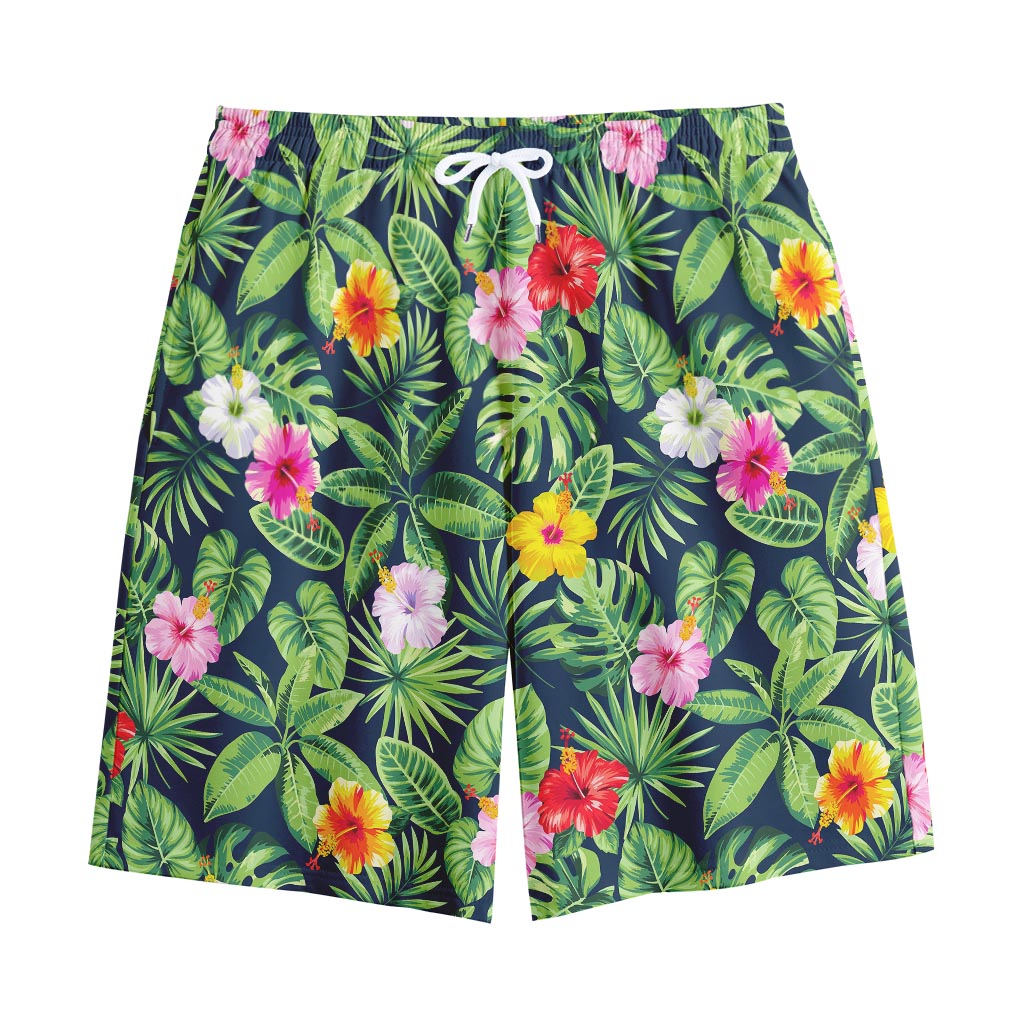 Tropical Hibiscus Flowers Pattern Print Cotton Shorts