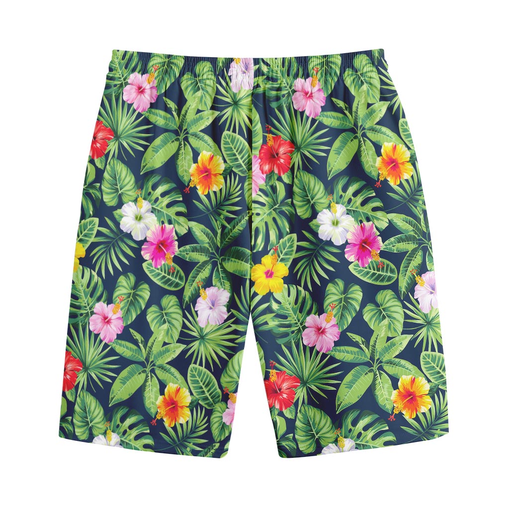 Tropical Hibiscus Flowers Pattern Print Cotton Shorts