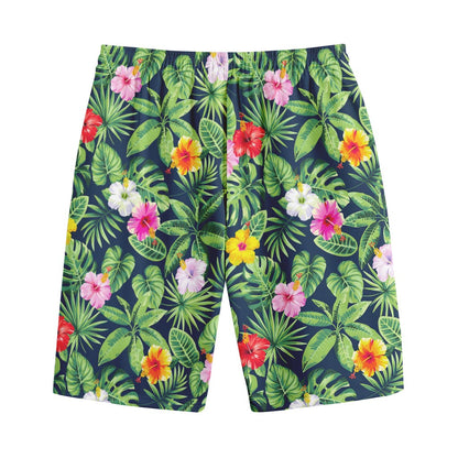Tropical Hibiscus Flowers Pattern Print Cotton Shorts