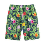Tropical Hibiscus Flowers Pattern Print Cotton Shorts