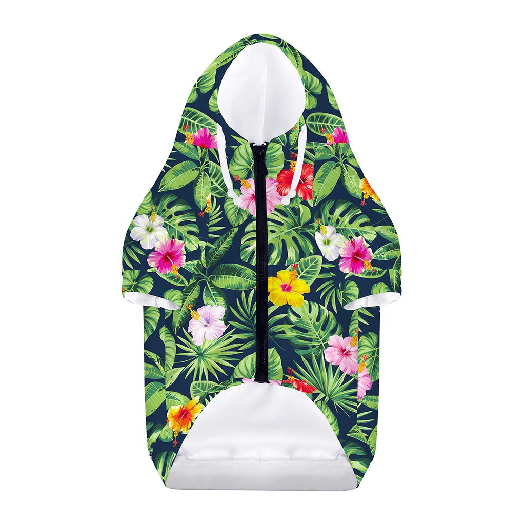 Tropical Hibiscus Flowers Pattern Print Dog Zip Up Hoodie