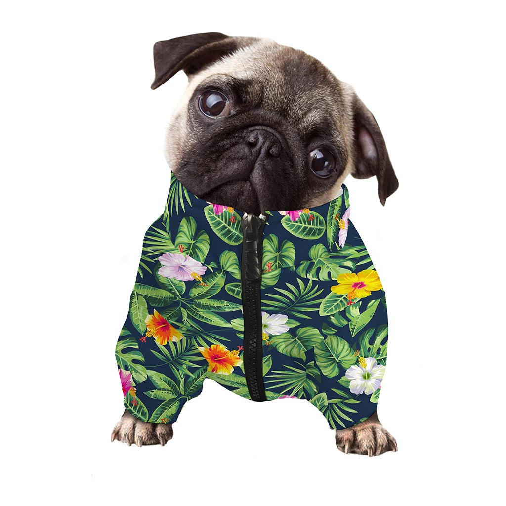 Tropical Hibiscus Flowers Pattern Print Dog Zip Up Jacket